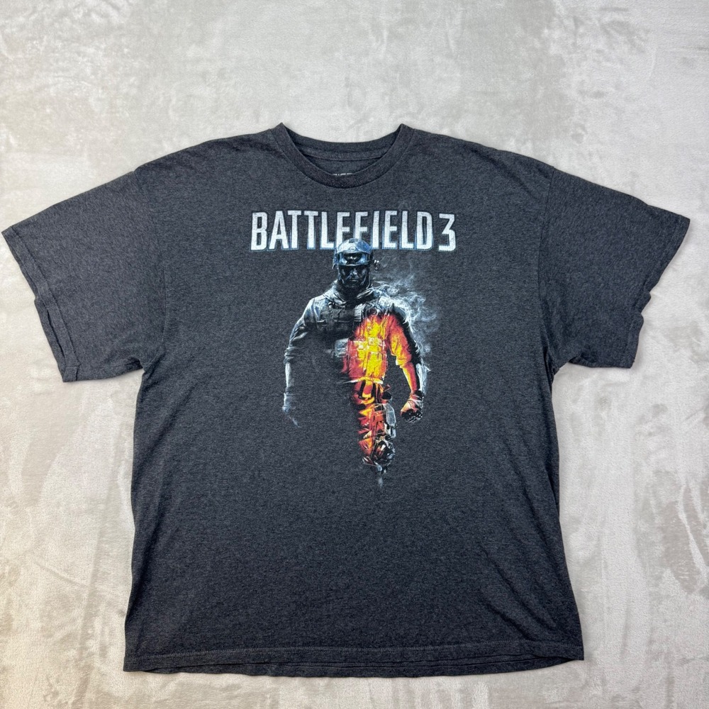Vintage Battlefield 3 T Shirt Mens XXL Dark Grey Graphic Tee DICE EA Video Game